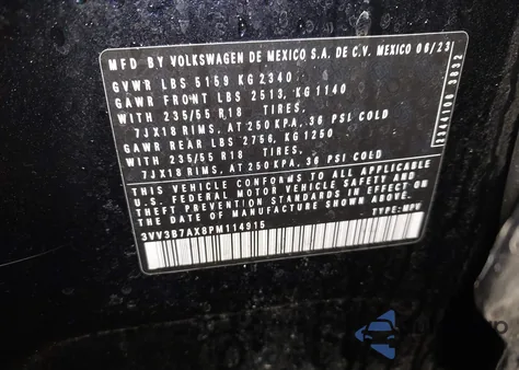 2023 Volkswagen Tiguan 2.0T Se z USA, uszkodzony, nr VIN 3VV3B7AX8PM114915